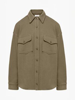 Aritzia Busy Shirt Jacket Shacket Organic Cotton French Terry Olive Green